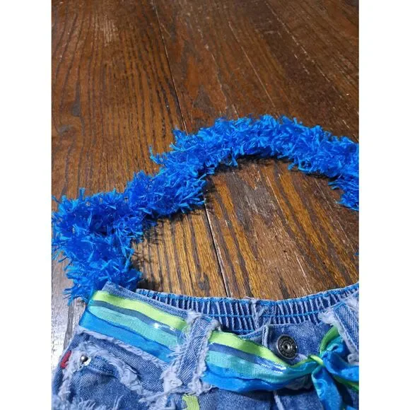 Vintage Handmade Booty Bag Upcycle Denim Jean Shorts Pants Handbag Purse Zana di - Picture 4 of 9